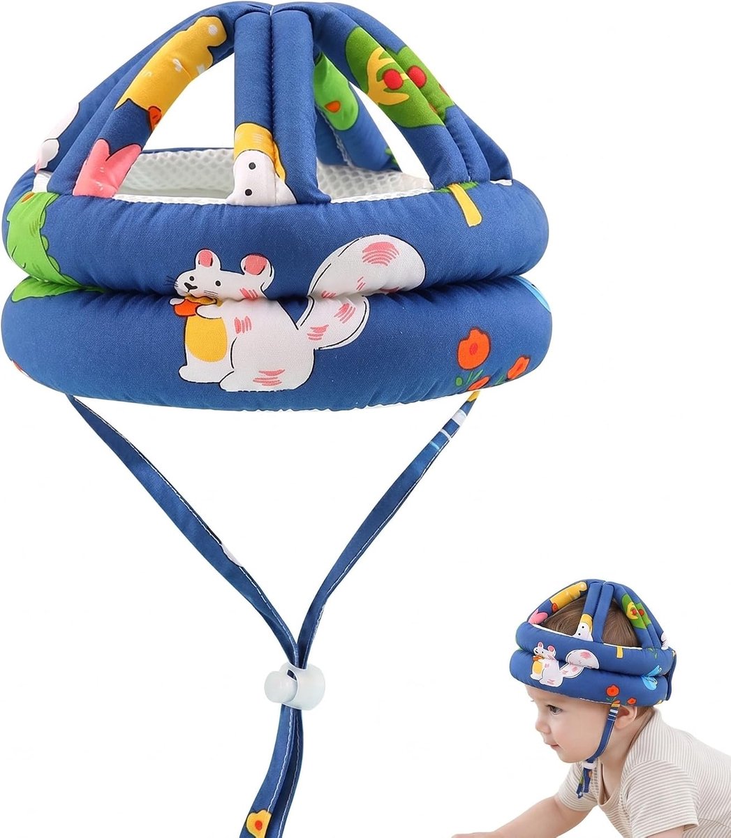 babyhelm voor peuters, 360° verstelbare babyhelm om te kruipen en te leren lopen, zachte veiligheidshelm voor baby's met eekhoornpatroon, valbescherming, babyhoofd vanaf 6-36 maanden