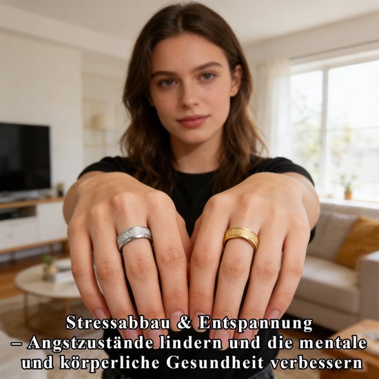Ringen voor dames, vital ring, menopause, roestvrij staal, fitnessring, stijlvolle magneetsieraden, ringen met fluwelen zakje, ondersteunende duimring voor stress, vermoeidheid (goud, zilver — afbeelding 2