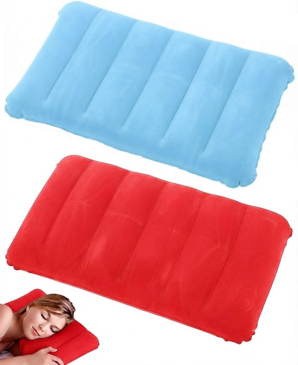Opblaasbare kussen 2er Set Reiskossen Campingkussen uit zacht PVC in rood en helderblauw Dragbaar Licht für Outdoor Camping Strand Auto Reisen Luftkussen Zitkissen Strandkussen opblaasbare