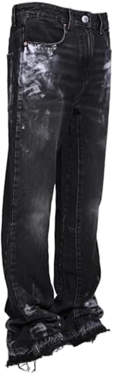 Jeans voor heren, Y2K Streetwear Baggy Jeans met inktspatdesign en zakken, bootcut denim vrijetijdsbroek in hiphop cowboystijl