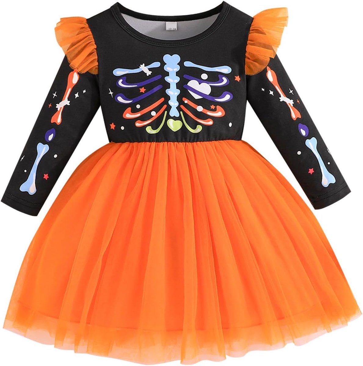 Halloween tutujurk voor baby's, meisjes, lange mouwen, kleurrijk, bedrukt, kanten rok
