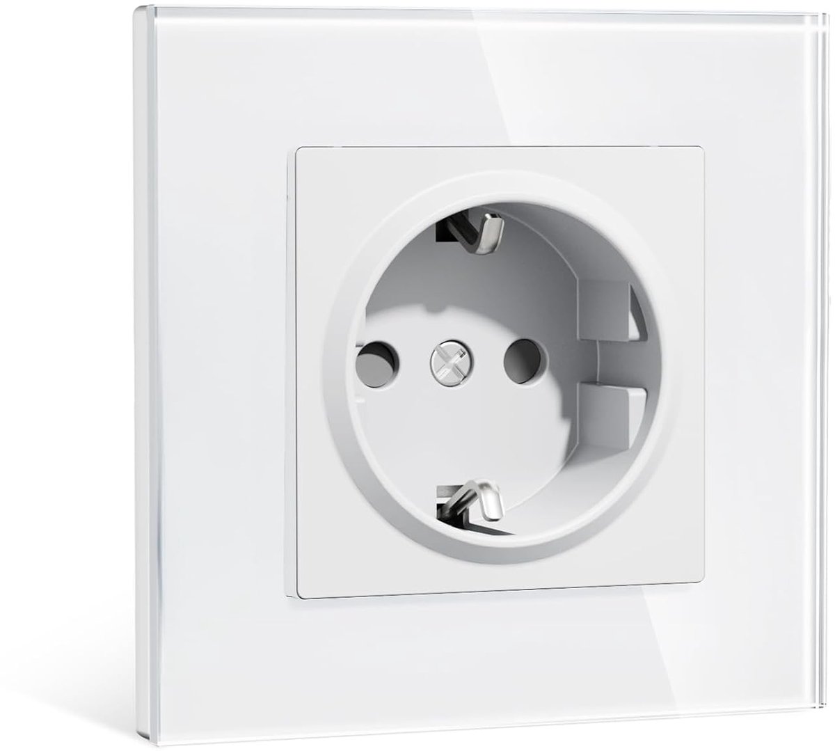 Standaard inbouwstopcontact met glas, 86 x 86 mm, 1 gang, 16 A, eenvoudige installatie, wit