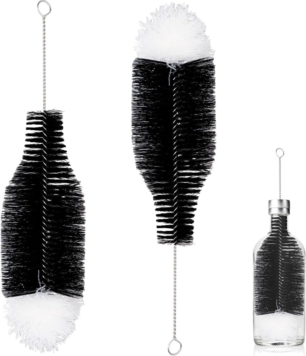 2 stuks flessenborstel 35 cm voor glazen flessen en babyflessen, lange reinigingsborstel met nylon borstelharen voor drinkflessen, karaffen, smalle flessen en keukenreiniging