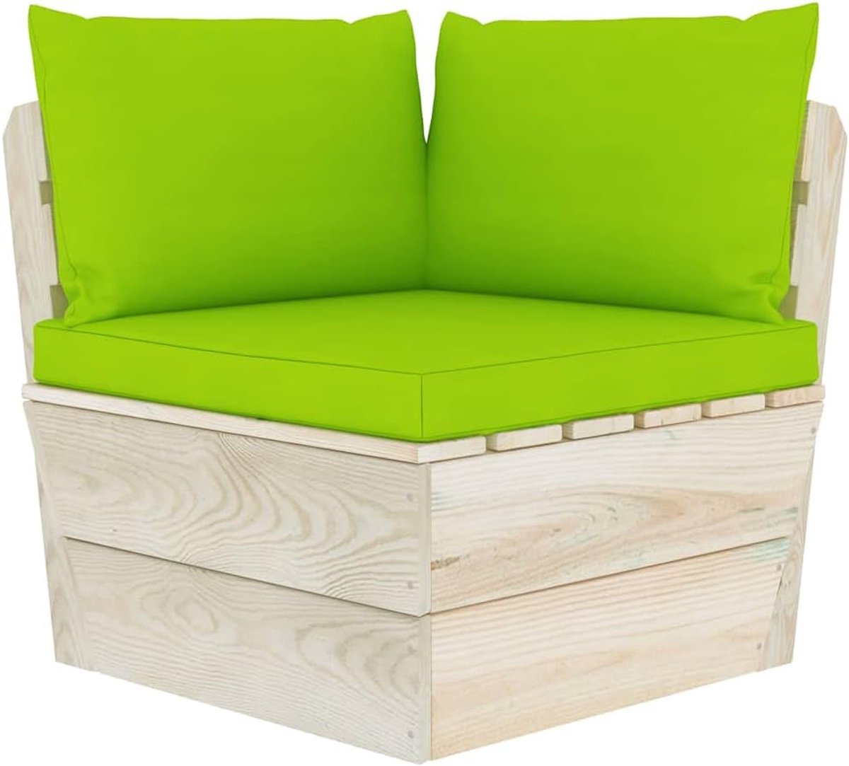 Hoekelement van geïmpregneerd sparrenhout met kussen, modulaire tuinbank voor terras en woonkamer, duurzaam en stabiel