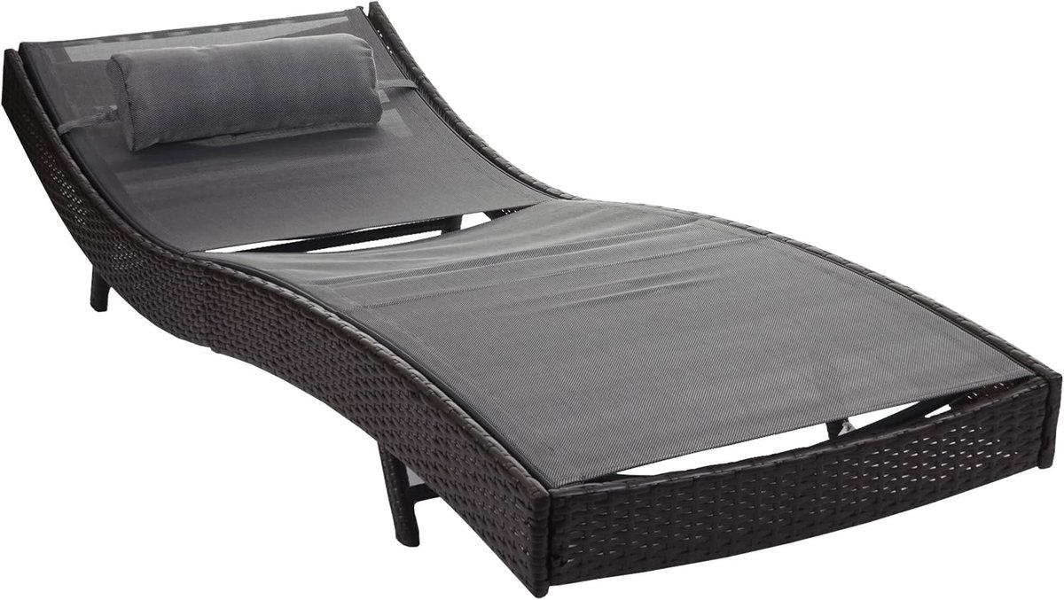 Zonneligstoel Savannah, relaxstoel tuinligstoel, polyrotan - bruin gemêleerd, bekleding grijs