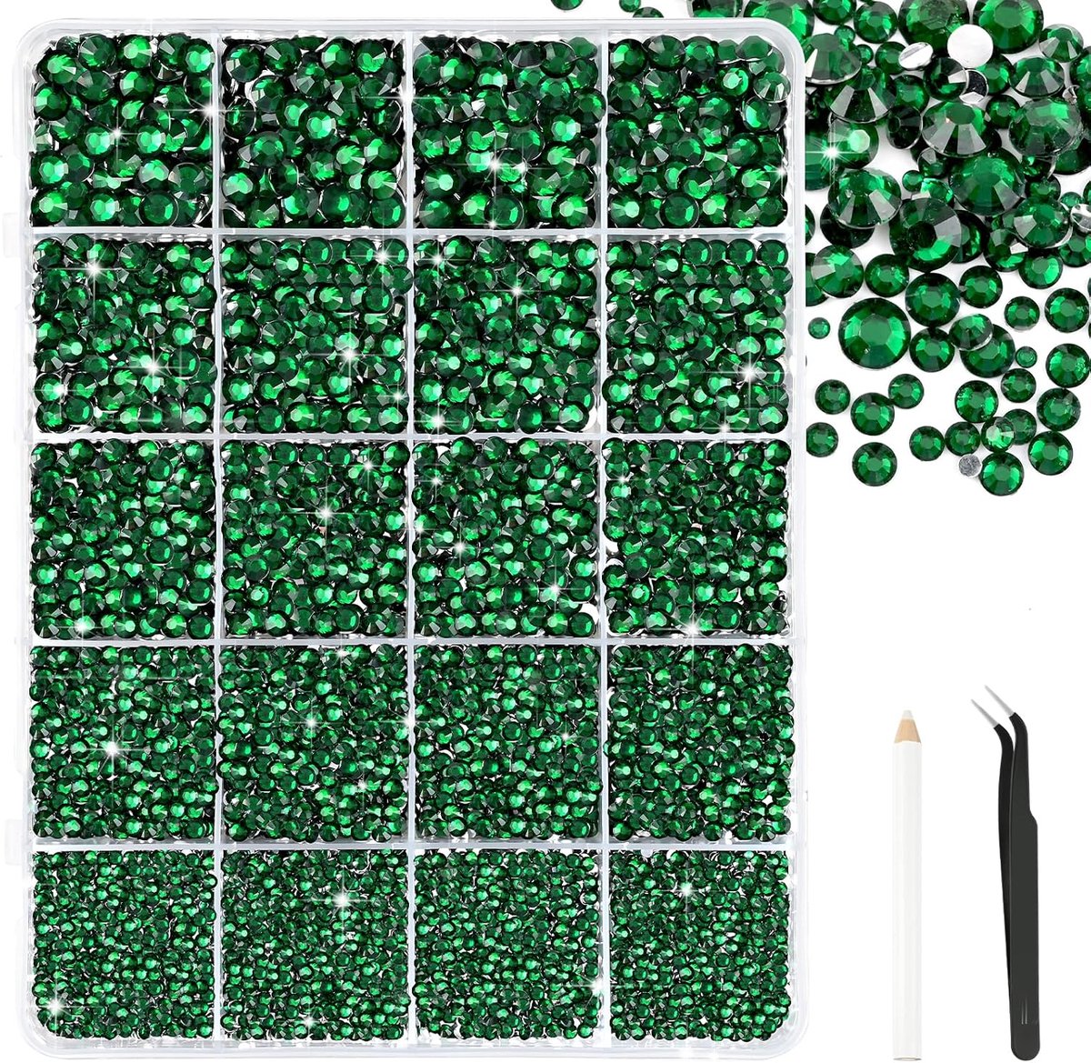 28000 stuks donkergroene strass steentjes 2-6 mm Bedazzling Crystal Flatback Steentjes met pincet voor doe-het-zelf ambachten schoenen kleding bril nail art