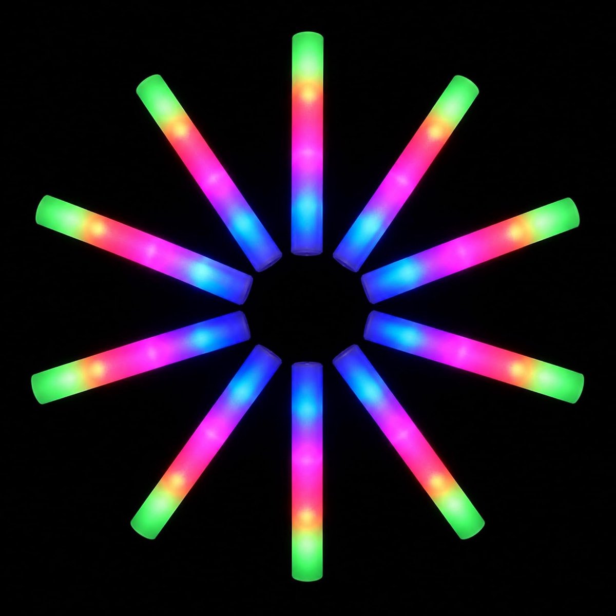 10 Stuks Knipperende LED Foam Sticks 3 Lichtstanden Gekleurde Lichtgevende Stokjes voor Bruiloft en Fluo Feest Party Gadgets voor Verjaardag Concert Camping Halloween Kerst