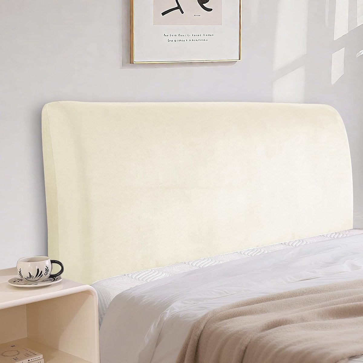 Bed Headboard Cover, Stretch All-Inclusive Bescherming Cover, Elastisch, Effen, Stofdichte Hoofdbordbekleding Voor Bed, Wasbaar (180cm, Beige)