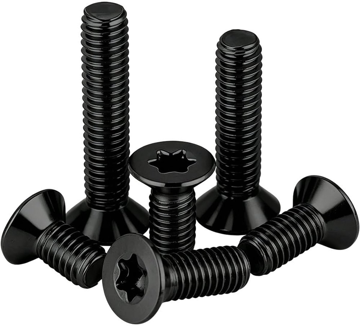 10 Stuk Platte Verzinkte Torx Schroeven Bouten 304 Roestvrij Staal Platte Kop Machine Schroeven M5 x 25mm Zwarte Oxide Afwerking, Volledig Gediend