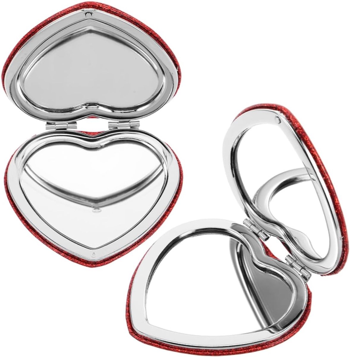 2stuks Hartvormige Handspiegel Met Dubbele Vergroting Compacte Vouwbare Make-up Spiegel Voor Vrouwen Meisjes Tas Reizen