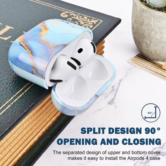 Hoes voor Airpods 4, marmer airpods 4e generatie case harde PC beschermhoes met marmerpatroon ultradunne volledige bescherming stootvast voor AirPods 4 blauw — afbeelding 3