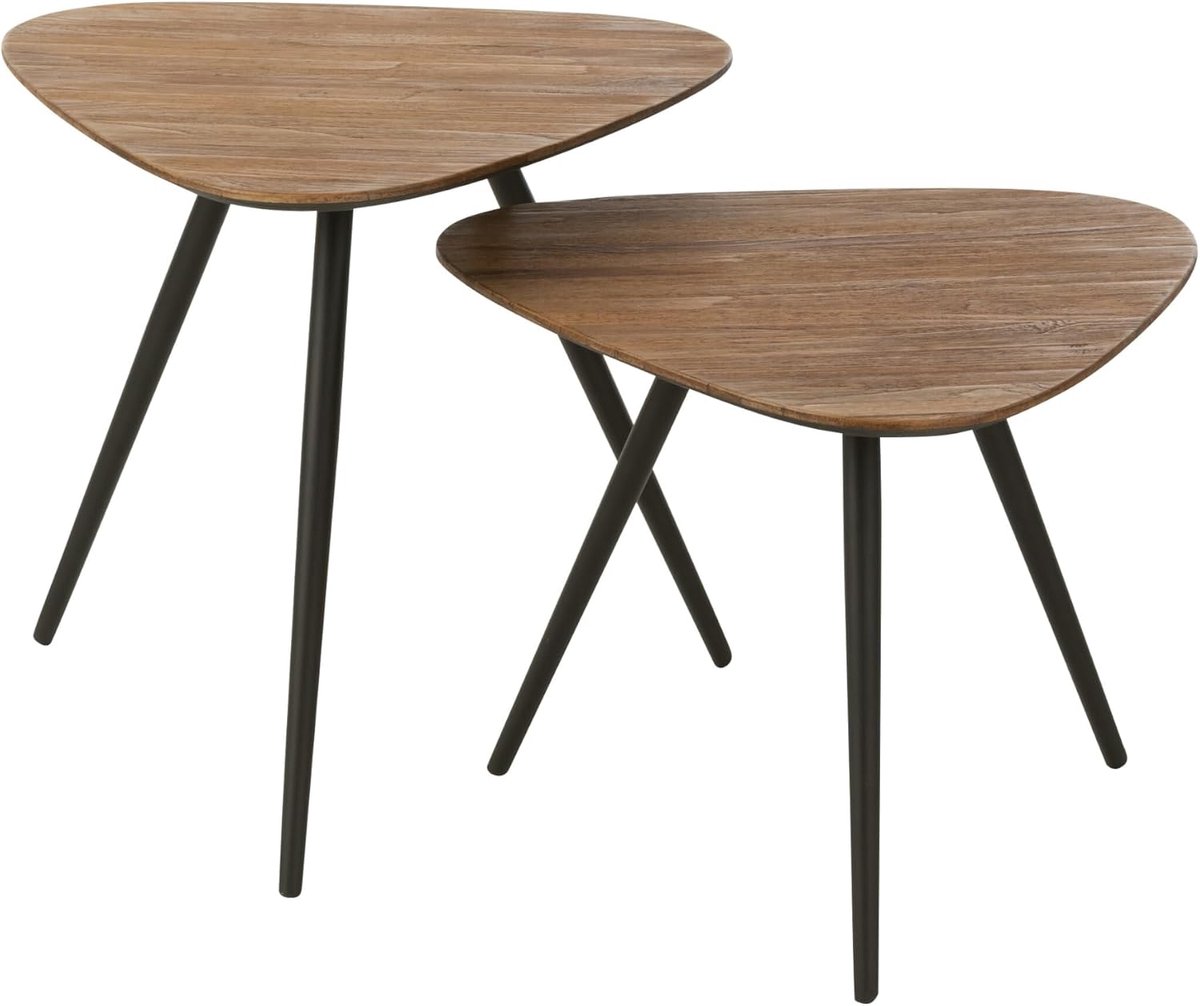 Set Van 2 Tafels Driehoek Gerecycleerd Teak Naturel