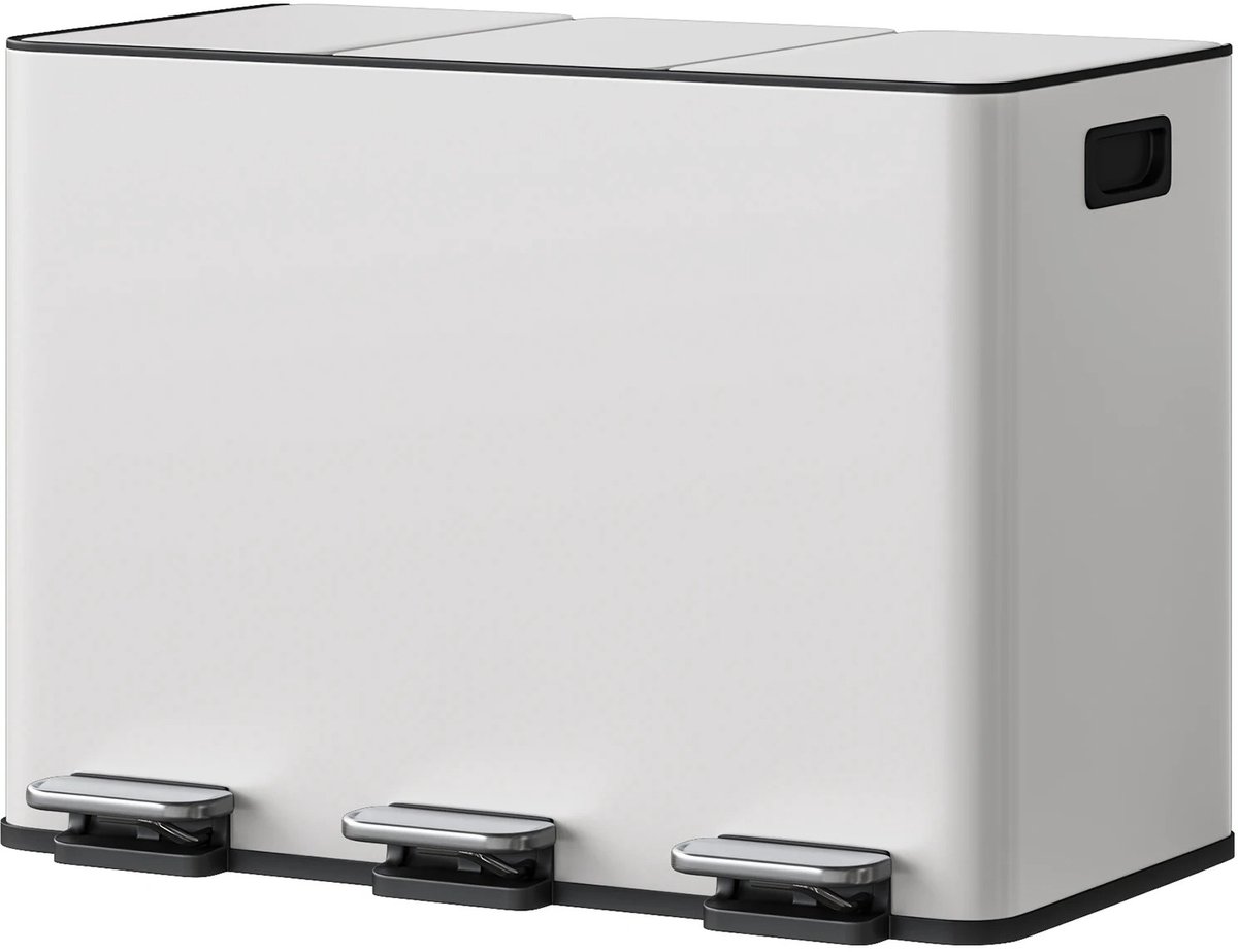G&G afvalscheidingsprullenbakkken - Afvalscheiding - Afvalscheidingsbakken - Pedaalemmer - RVS - 45L - 3 bakken - Softclose - Wit