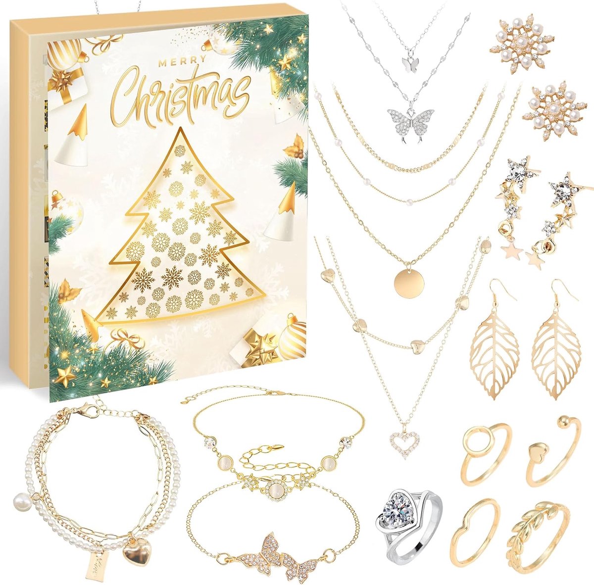 Adventskalender met sieraden - 12 verrassingen - armband, halsketting, ring, oorbellen - voor meisjes - ShopVlot