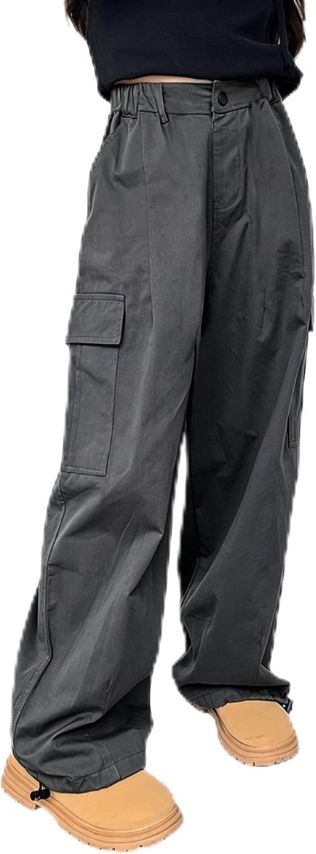 Cargobroek voor meisjes, katoenen baggy broek met elastische taille en meerdere zakken, voor kinderen van 6 tot 15 jaar