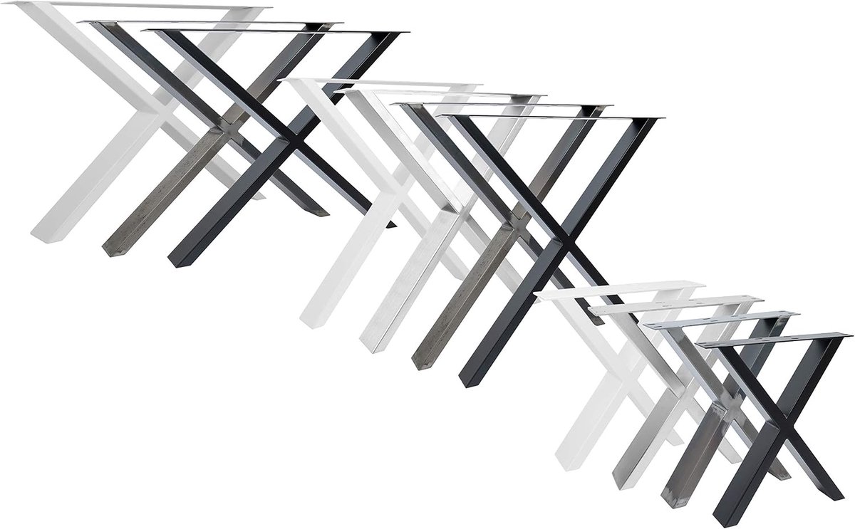 Goods Berlin Scandic Tafelonderstel, X-vormig design, metalen tafelpoten, Loft tafelframe van staal, haarspeldpoten, roestvrij staal, 70 x 72 cm (b x h), 2 stuks