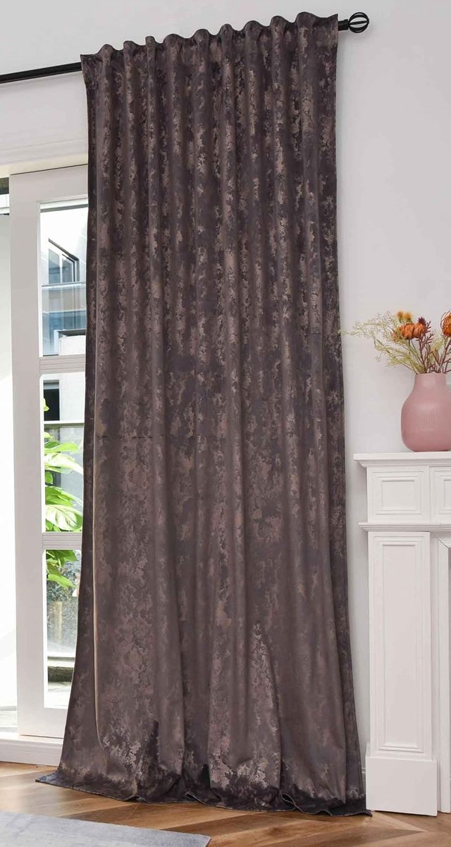Fluwelen damast, 2023300, 245 x 140 cm (h x b), grijs, roségoud, met folieprint en multiband ophanging: koninklijke luxe voor je huis
