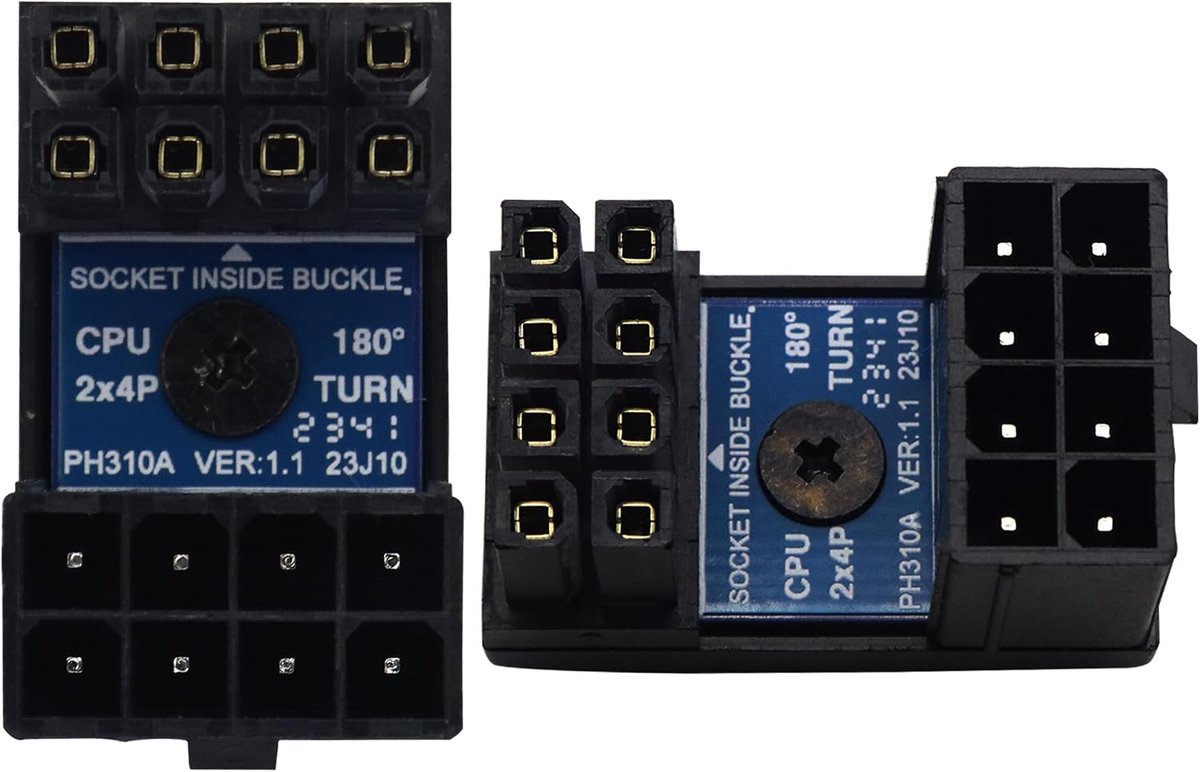 2 stuks 180 graden draaibare connectoren, CPU 8-pins binnensluitadapter voor mannelijke en vrouwelijke stopcontacten, connector voor desktop, grafische kaarten, moederborden (PH310A/naar boven