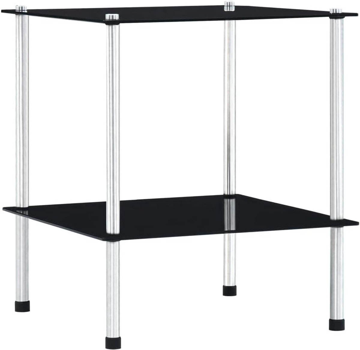 Plank met 2 niveaus, zwart, 2 planken van glas, salontafel van glas, boekenkast, salontafel met 2 planken van glas, lage tafels voor de woonkamer, 40 x 40 x 47 cm, van gehard glas
