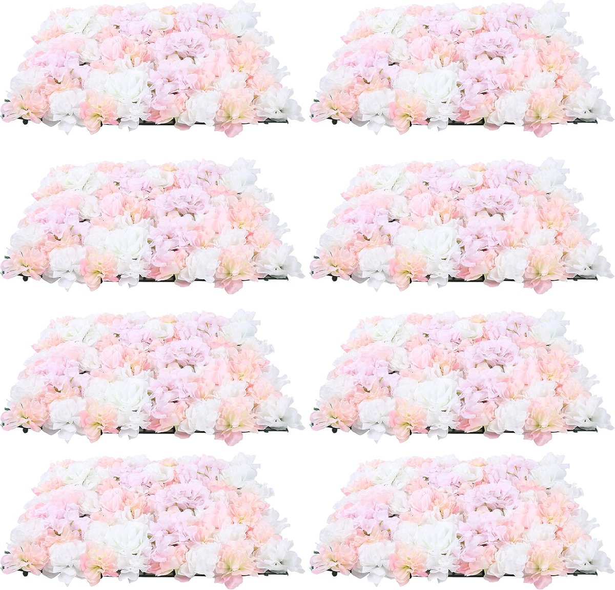 8-delig wandpaneel, bloemen, 60 cm x 40 cm, bloem, wandpaneel, kunstbloemen, roze, wit, zijde, roze, kunstbloem, wandpaneel (8 stuks roze)