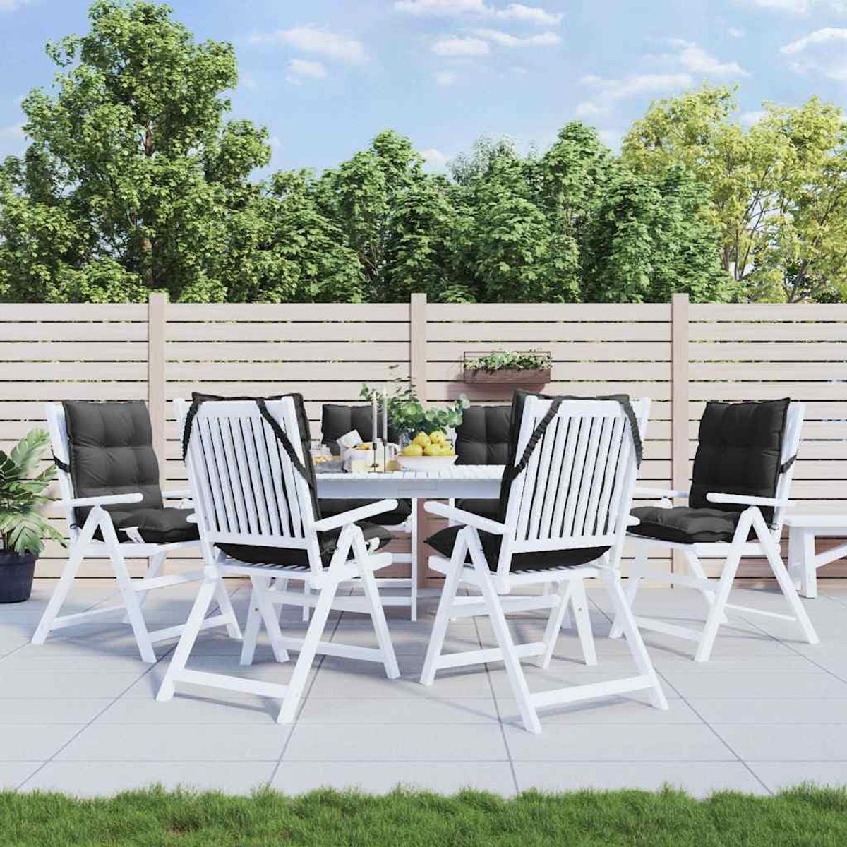 Stoelkussens met lage rugleuning, 6 stuks, zwart, Oxford-weefsel, met PP-holle vezelvulling voor tuinstoelen, waterafstotend en antislip door koorden en elastiek