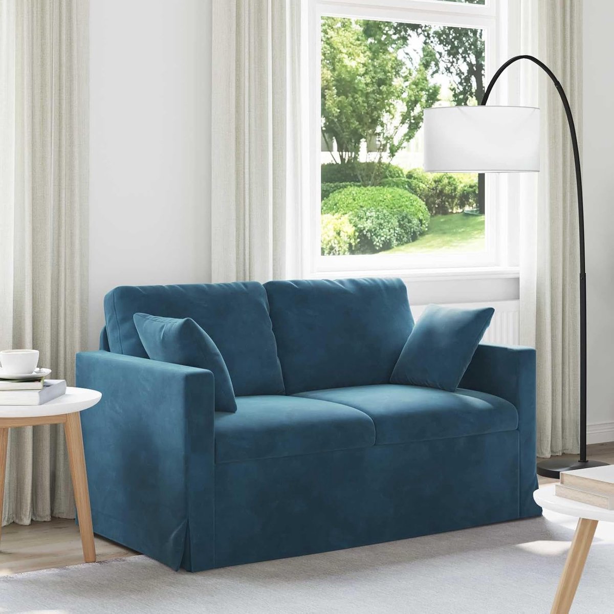 Sofa blauw fluweel 138 x 78 x 80 cm woonkamer bank