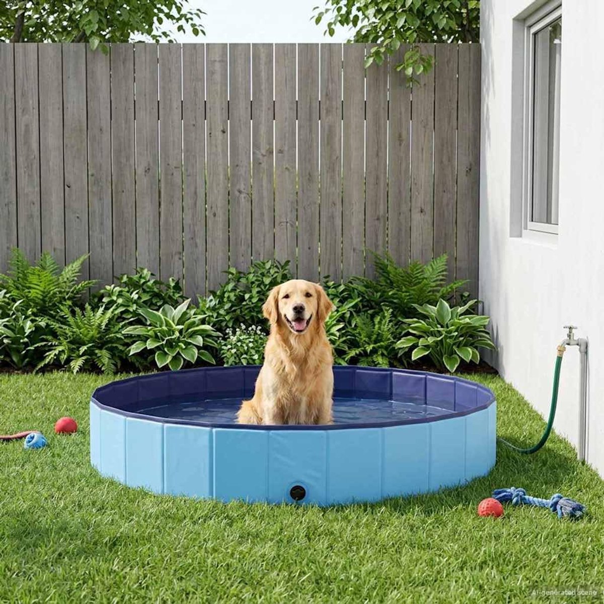Hondenzwembad, diameter 300 x 38 cm, blauw, opvouwbaar hondenzwembad van robuust pvc, hondenbadje voor tuin en terras, groot zwembad voor huisdieren