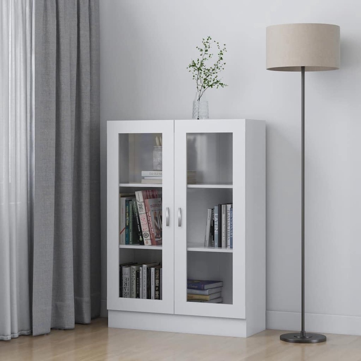 Opbergrek, boekenkast, boekenkast, highboard, boekenplank, geschikt voor hal, werkkamer, kantoor, slaapkamer, wit, 82,5 x 30,5 x 115 cm, houtmateriaal