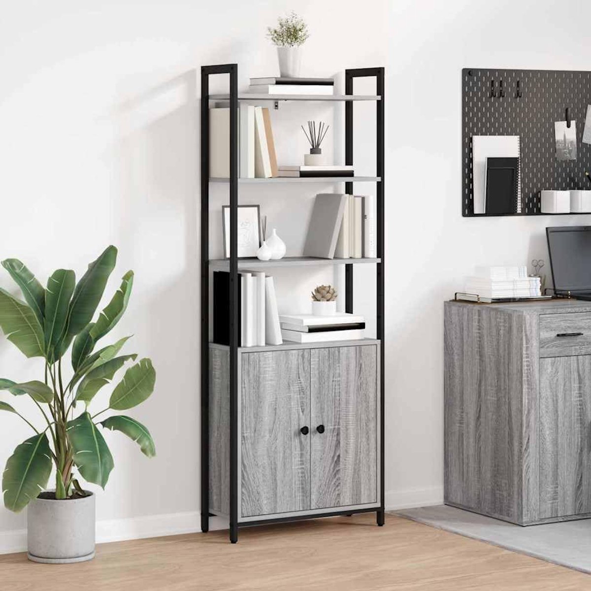 Boekenkast met 6 niveaus, 60 x 24 x 161 cm, houtmateriaal Sonoma-grijs