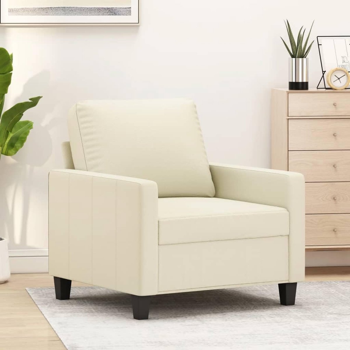 Fauteuil, crème, 60 cm, 1-zitsbank, 1-zitsbank, moderne bank, gestoffeerde bank, slaapbank van kunstleer