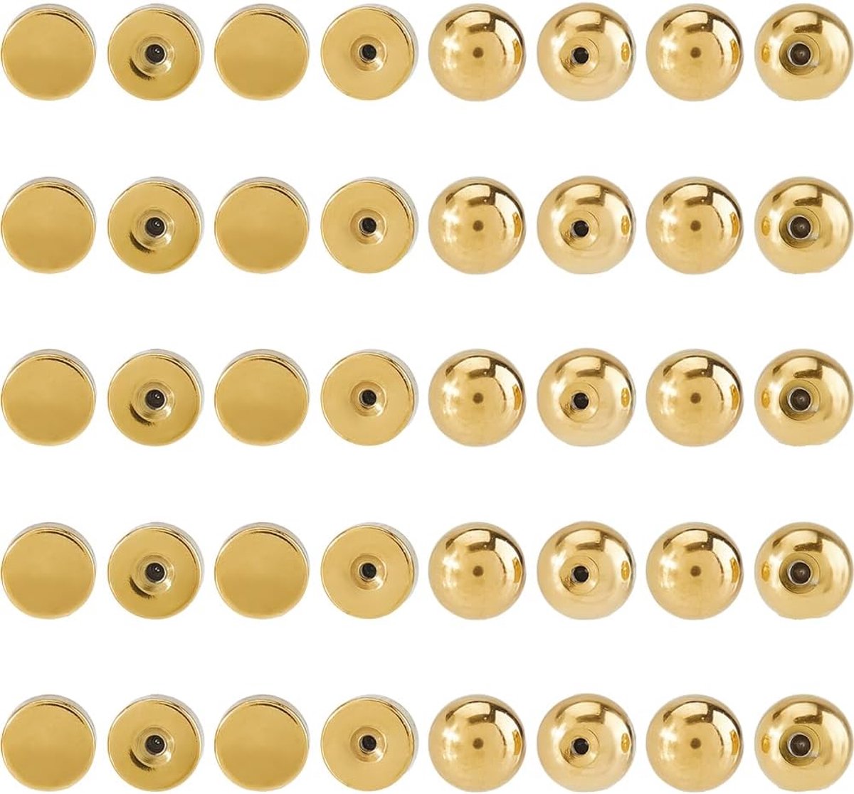 Dailygoods- Oorbelruggen 40 Stuks - Ronde/Platte Achterkant - Gouden Plating - Roestvrij Staal - Vervangingsmoeren - Geschikt voor Vrouwen/Meisjes - O