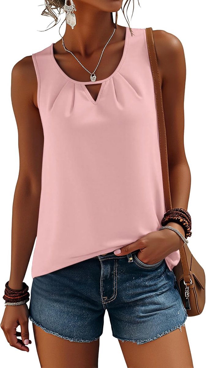 Tanktop voor dames, zomer, ronde hals, mouwloos, cami, blouse, chiffon, elegant, casual, losse bovenstuk, vest voor dames