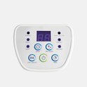 Bedieningspaneel van Intex zoutwatersysteem met display, indicatielampjes en knoppen: 'WORKING', 'PUMP LOW FLOW', 'SLEEP', 'BOOST', 'SELF-CLEAN', 'LOW SALT', 'HIGH SALT', 'LOCK/UNLOCK', 'TIMER' en aan/uit.