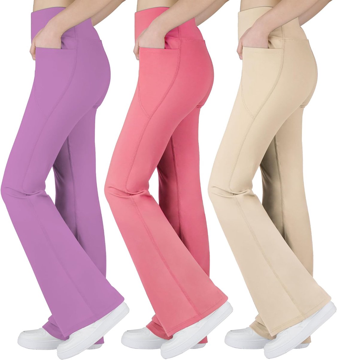 ELEPHANT Bootcut-legging voor meisjes, met zakken, hoge taille, uitlopende yogabroek voor dans en dagelijks gebruik