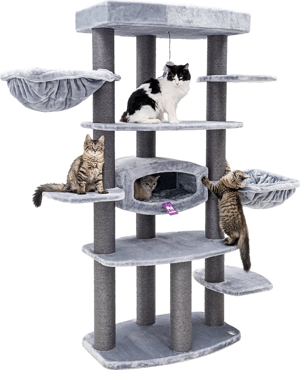 Petrebels Drive 191 Krabpaal XXL - Grijs - Luxe Kattenmeubel - 12 cm Dikke Stammen - Uitwasbare hangmatten