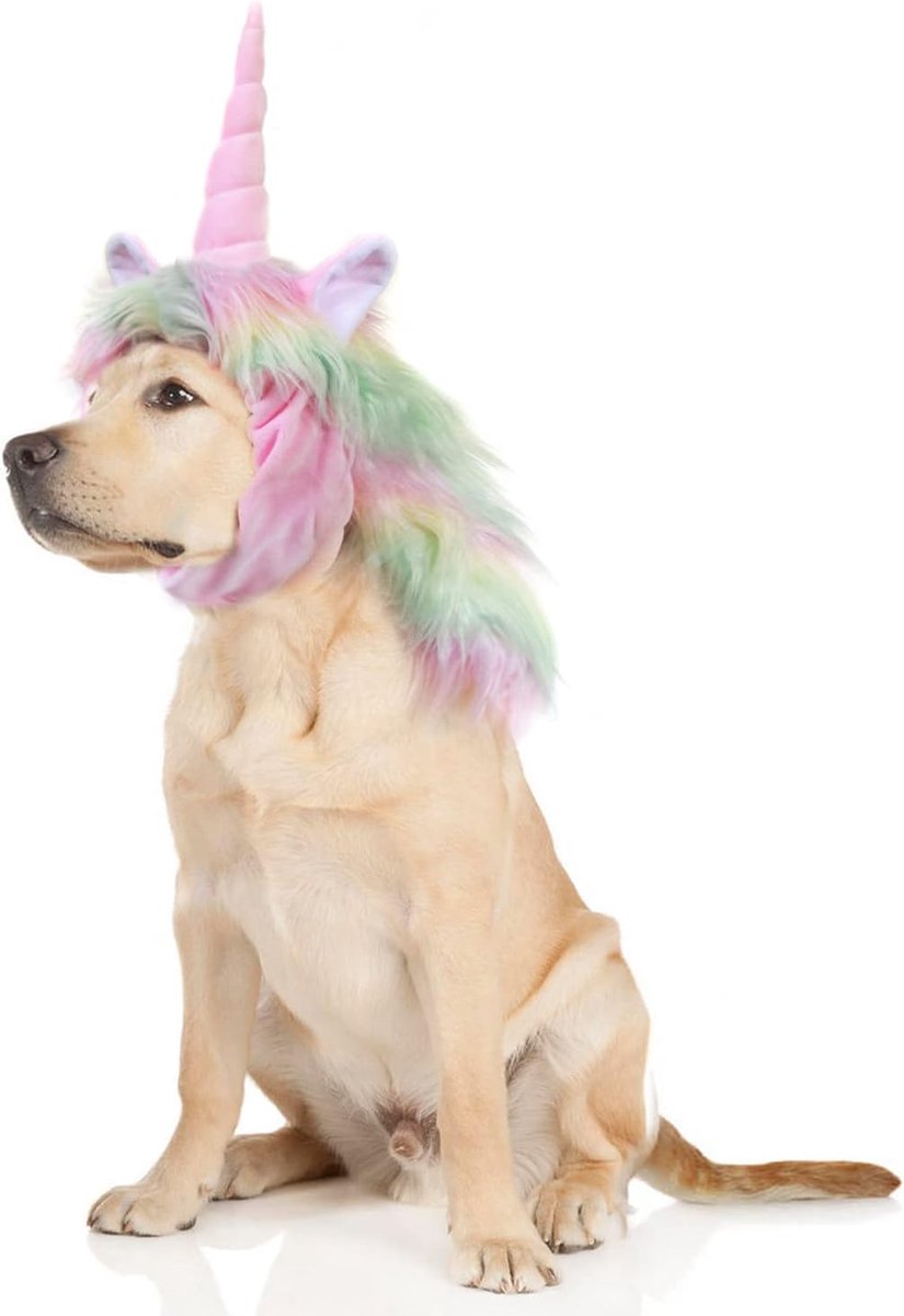 Grappige Reideer Huisdierkostuums voor Hond, Leuke Harige Huisdier Pruik voor Halloween Kerstmis, Huisdier Kleding Accessoires (Uni-Corn, Maat M)