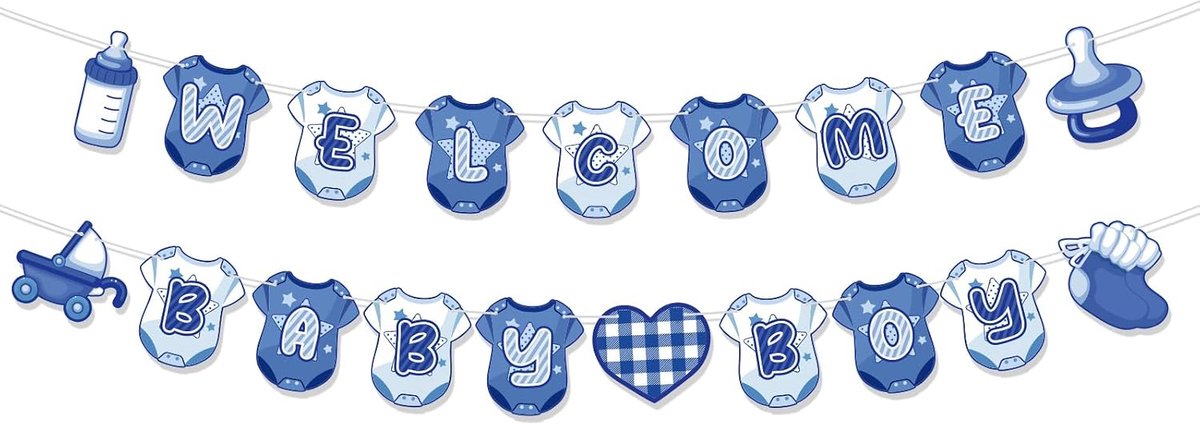 Welkomstbanner voor Een Jongen, Voorgemonteerd Blauw Babyshowerdecoraties Hangende Slinger Welkomstfeestje voor een Jongen Benodigdheden