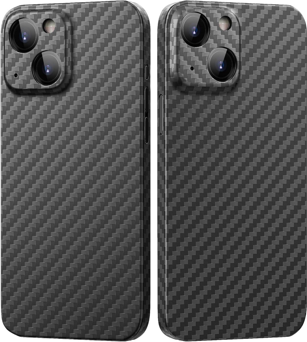 Memumi Echte koolstofvezel voor iPhone 13 hoesje, stevige duurzame carbon 0,5 mm slim fit voor iPhone 13 aramidevezel hoesje met militaire valbescherming, zwart