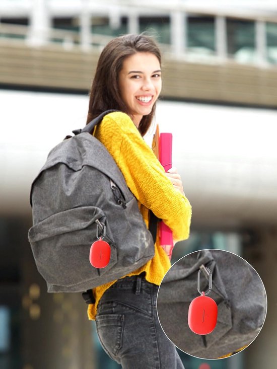 Voor EarFun Clip Wireless Headphones, daunke zachte siliconen beschermhoes, huidvriendelijke etui met karabijnhaak, volledige bescherming, rood — afbeelding 5