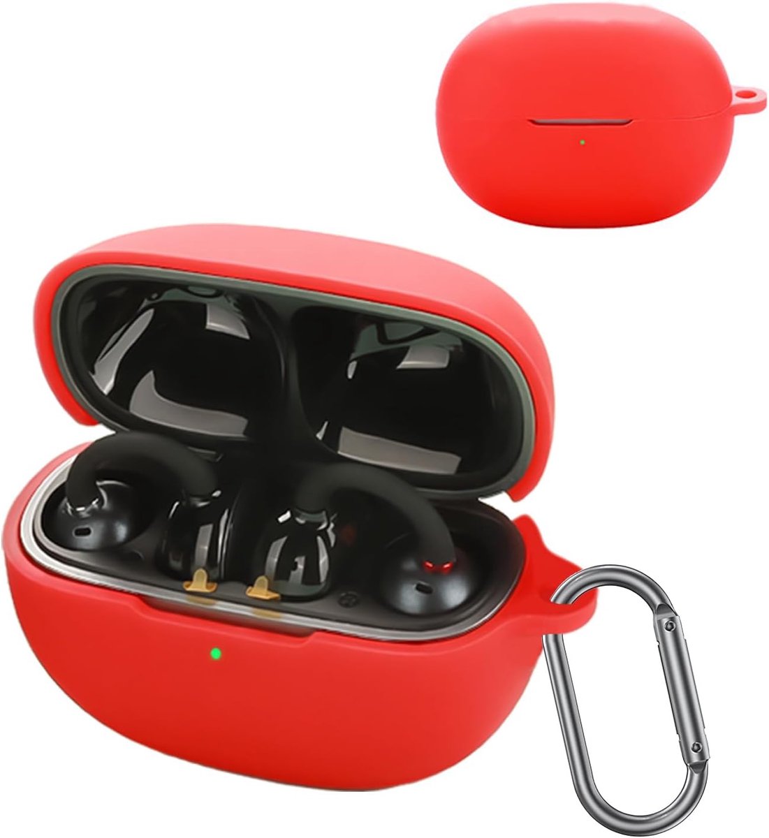 Voor EarFun Clip Wireless Headphones, daunke zachte siliconen beschermhoes, huidvriendelijke etui met karabijnhaak, volledige bescherming, rood