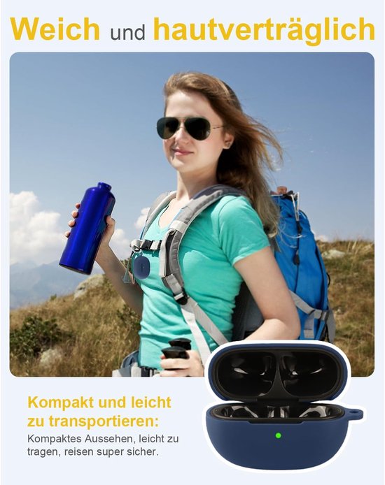Voor EarFun Clip 2 Wireless Headphones, daunke zachte siliconen beschermhoes, huidvriendelijke etui met karabijnhaak, volledige bescherming, blauw — afbeelding 5
