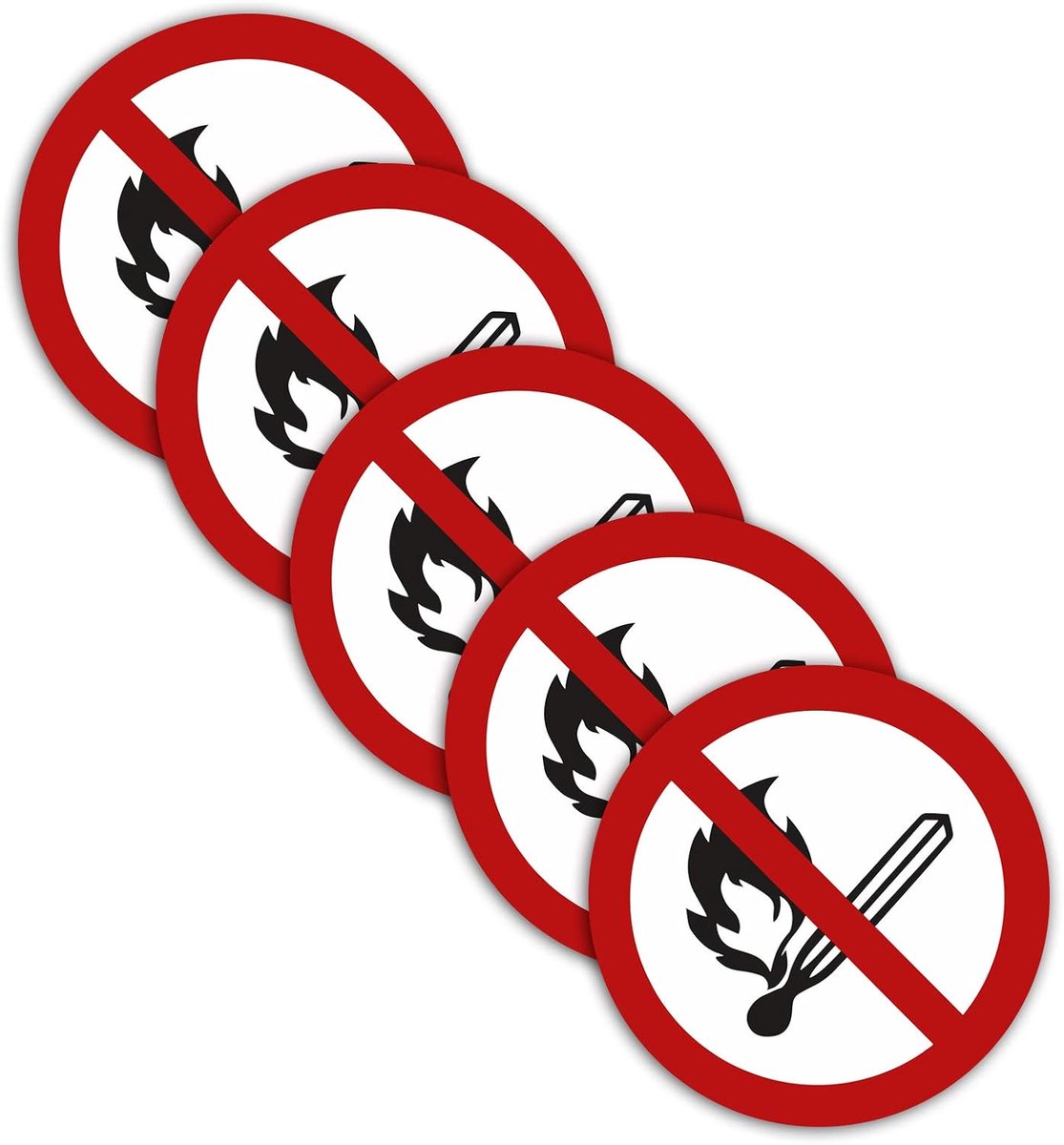 5 stuks XXL vuur open licht verboden stickers Ø 21 cm sticker roken verboden waarschuwingsbord met uv-bescherming voor binnen en buiten van STROBO