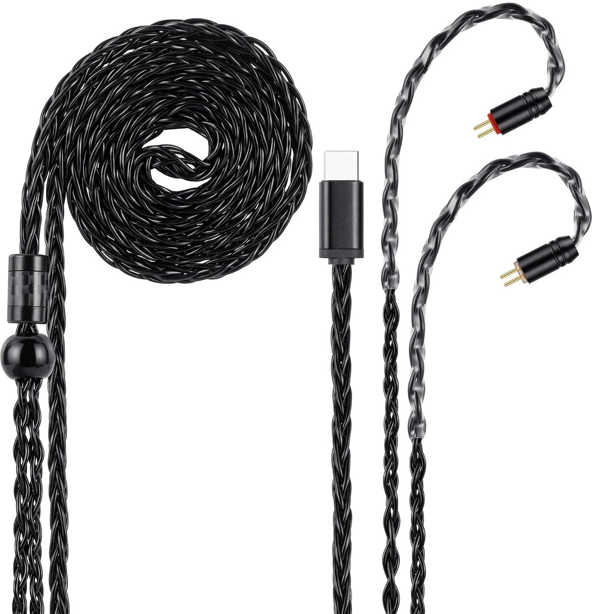 USB-C naar dual-2-polige (0,78 mm) IEM-balans-oortelefoonkabel, verzilverde 8-aderige OCC HiFi-hoofdtelefoonkabel, ultraflexibele digitale audio-upgrade voor in-ear hoofdtelefoon (1,3 m