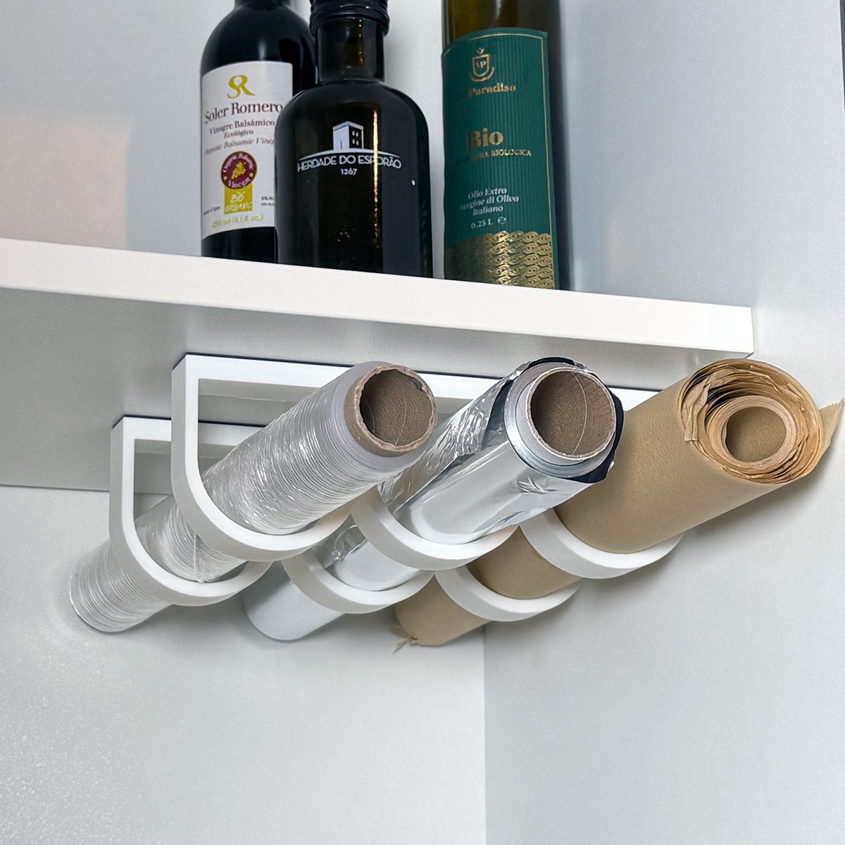 Keukenkast Organizer - Wit - 3 Sets - Vershoudfolie Houder - Bakpapier - Aluminiumfolie - Foliehouder - Zonder Boren — cadeau in Cadeau-ideeën - foto 4