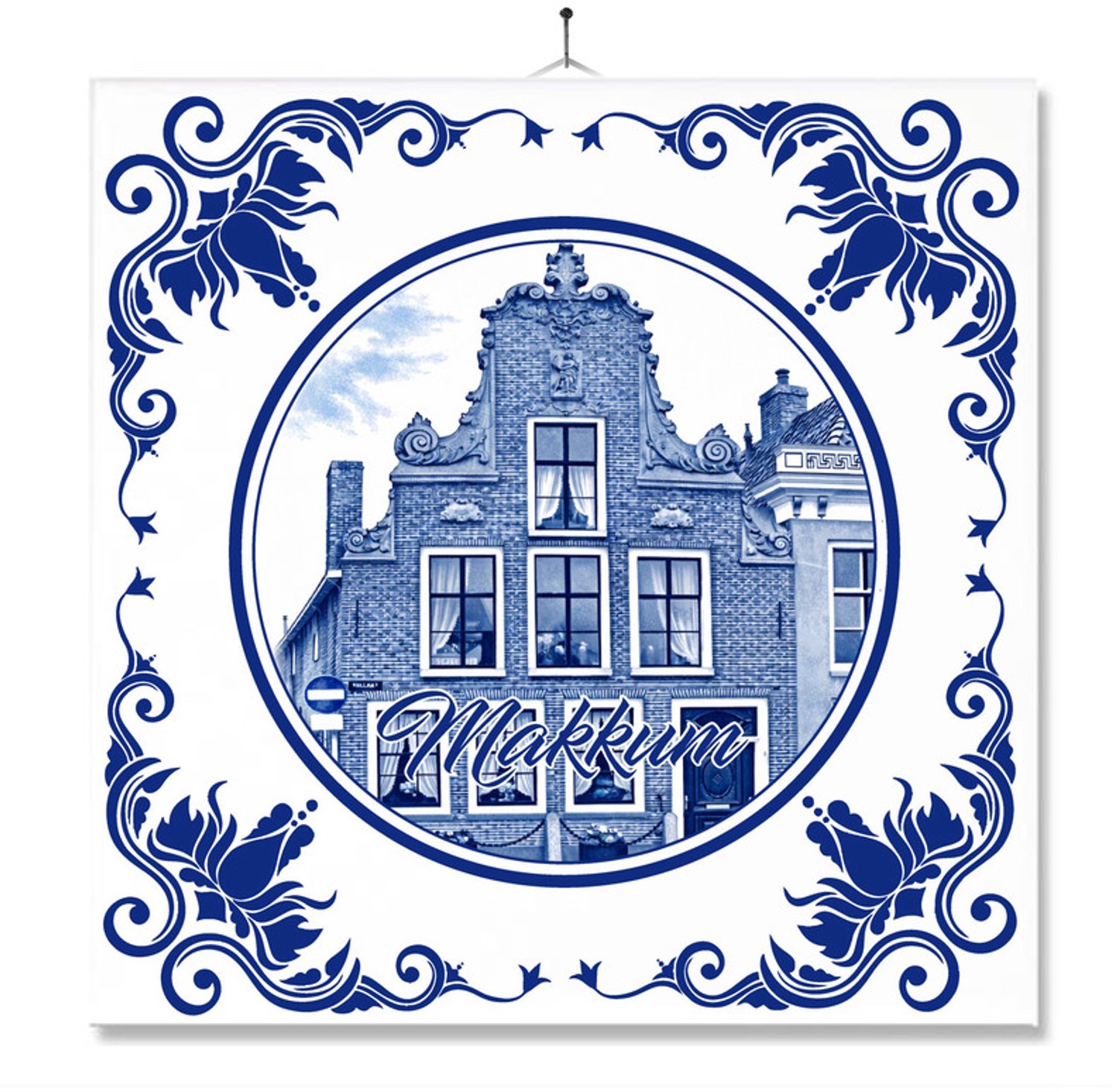 MC Living Tegel Met Opdruk | Makkum | Delft Blauw | Cadeau | Inclusief Geschenkdoos | Standaard | Ophangsysteem Ontwerp 3
