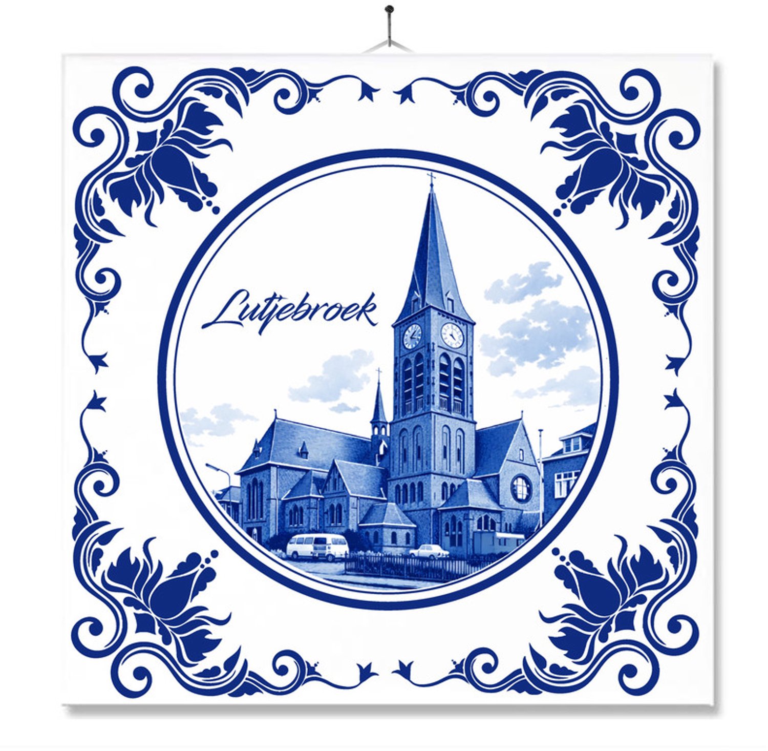 MC Living Tegel Met Opdruk | Lutjebroek | Delft Blauw | Cadeau | Inclusief Geschenkdoos | Standaard | Ophangsysteem Multi-Color