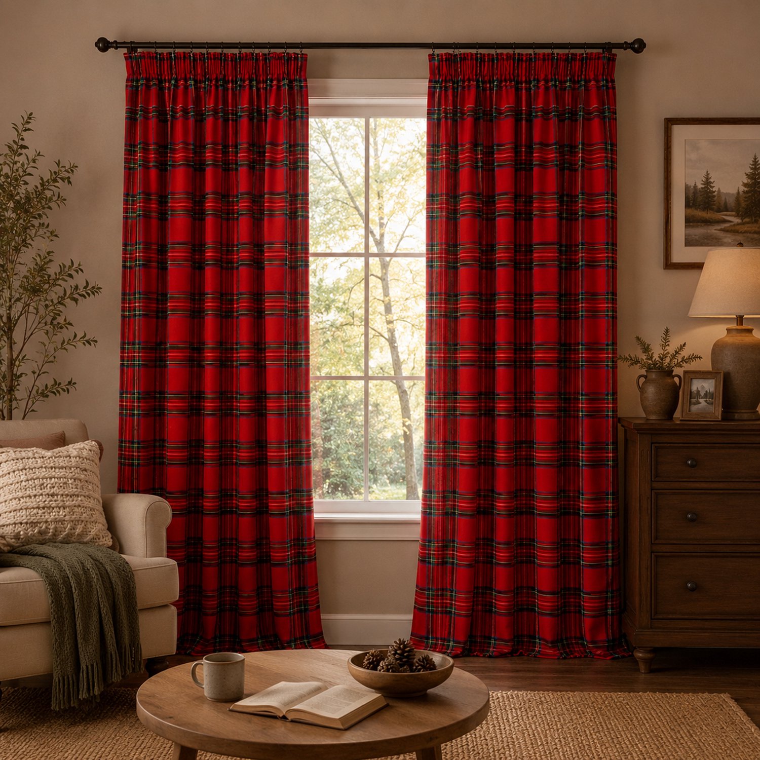 LAPAMAX Kerstgordijnen met Schotse ruit en multifunctionele ophangband - Lichtdoorlatende gordijnen en raamdecoratie van polyester - voor woonkamer, slaapkamer en eetkamer - Rood - 132 x 214 cm per paneel - 2 stuks
