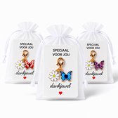 Bedankt Cadeautje 12 Stuks - Vlinder Sleutelhanger met Kaartje & Zakje - Bedankjes Juf, Collega & Bruiloft - Kasey