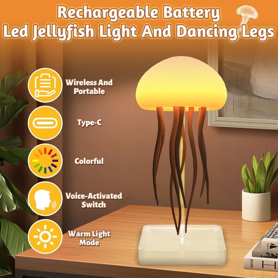 Namajunas - nachtlampje -sfeerverlichting -LED-verlichting in de vorm van een kwal -nachtlampje voor volwassenen -spraakgestuurd, met bewegende tentakels, geschikt voor decoratie in kinderkamers, slaapkamers, gamekamers, werkplekken en andere ruimten van Namajunas — afbeelding 2
