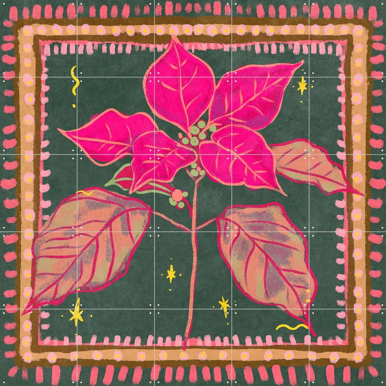IXXI Weihnachtsstern Poinsettia, Raissa Oltmanns - 100 x 100 cm - Grote wanddecoratie en posters - Illustraties, Kleurrijk, Woonkamer, Gang Roze / Groen